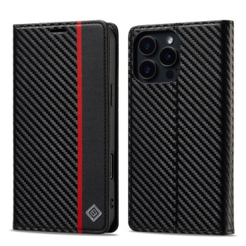 Чехол-книжка LCIMEEKE Carbon Fiber для  iPhone 16 Pro Max - Black