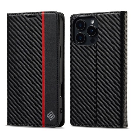 Чохол-книжка LCIMEEKE Carbon Fiber для iPhone 16 Pro Max - Black