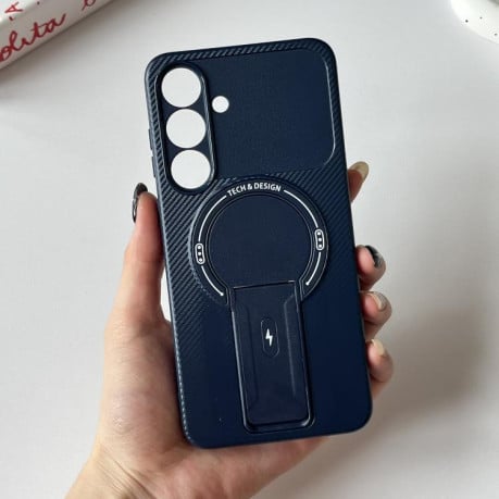Противоударный чехол Carbon Fiber Texture (MagSafe) на Samsung Galaxy S25 FE 5G - синий