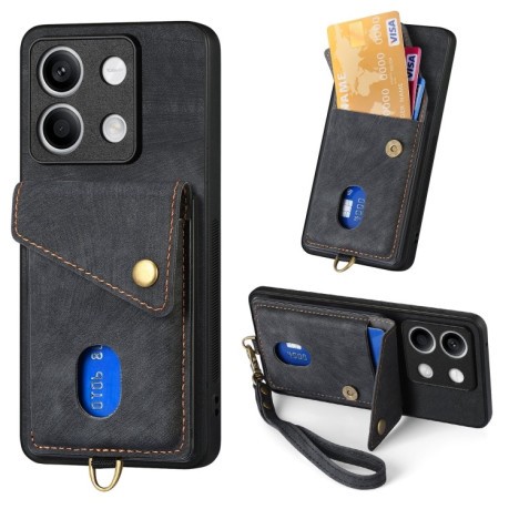 Противоударный чехол Retro Card Wallet Fold Leatherна для Xiaomi Redmi Note 13 - черный