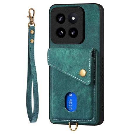 Протиударний чохол  Retro Card Wallet Fold Leather для Xiaomi 14 Pro - зелений