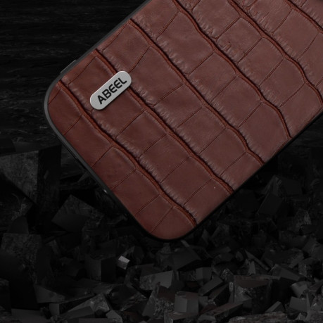 Протиударний чохол ABEEL Crocodile Texture Genuine Leather для iPhone 15 Pro Max - коричневий