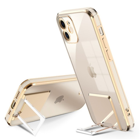 Противоударный чехол Electroplating Casem with Holder для iPhone 11 - золотой