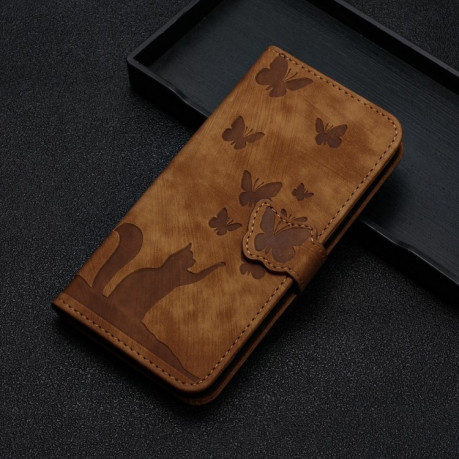 Чехол-книжка Cat Embossing Pattern на Samsung Galaxy A35 - коричневый