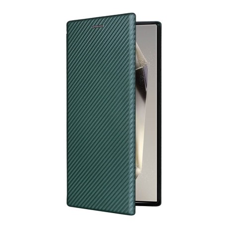Чехол-книжка Carbon Fiber Texture на Samsung Galaxy S25 Ultra 5G - зеленый
