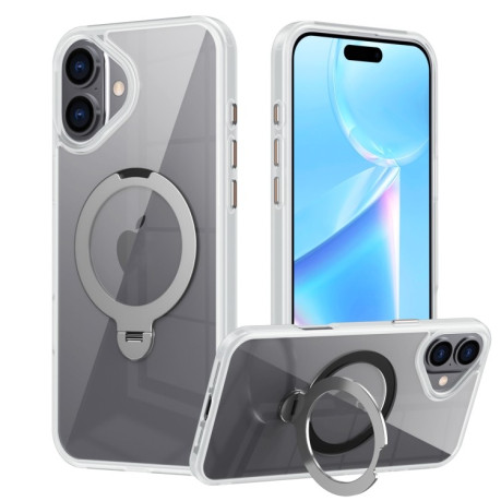 Ударозащитный чехол Transparent MagSafe Magnetic Rotating Ring Holder на  iPhone 16 - белый