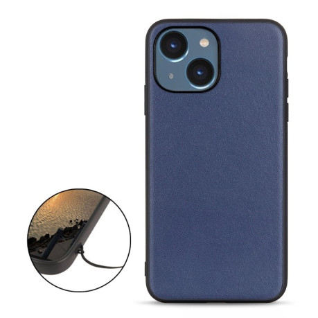 Кожаный чехол Lambskin Texture для iPhone 14 - синий