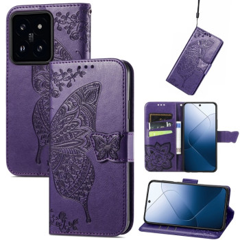 Чехол-книжка Butterfly Love Flower Embossed для Xiaomi 14 - фиолетовый