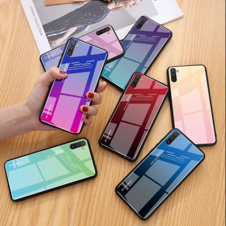 Стеклянный чехол Gradient Color Glass Case на Samsung Galaxy Note10+Plus- розовый