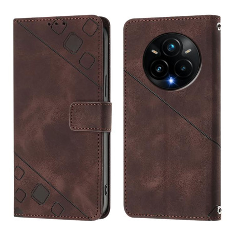 Чохол-книжка Skin-feel Embossed для Realme 14 Pro+ 5G - коричневий