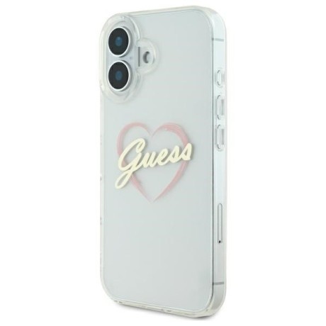 Оригинальный чехол Guess IML Heart для iPhone 16 - Transparent