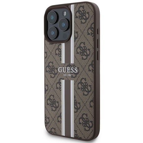 Оригінальний чохол Guess 4G Printed Stripes MagSafe для iPhone 16 Pro Max - Brown