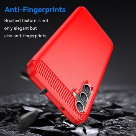 Противоударный чехол Brushed Texture Carbon Fiber на Samsung Galaxy A14 4G - красный