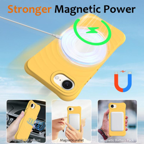 Противоударный чехол Wave Texture MagSafe Magnetic Liquid Silicone для iPhone 16e - желтый