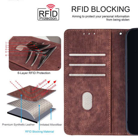 Чохол-книжка Color Stitching Skin Feel із захистом від сканування RFID та магнітним хлястиком для OPPO Reno15 F 5G — коричневий