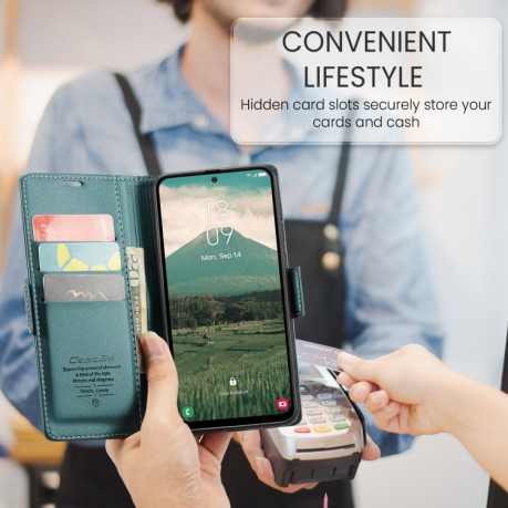Чохол-книжка CaseMe 023 Butterfly Buckle Litchi Texture RFID Anti-theft Leather  для Samsung Galaxy A36 5G - зелений