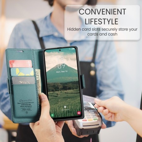 Чохол-книжка CaseMe 023 Butterfly Buckle Litchi RFID Anti-theft Leather  для Samsung Galaxy A56 - зелений