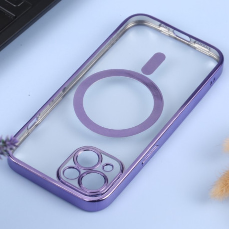 Противоударный чехол MagSafe Electroplating Straight для iPhone 14 - фиолетовый