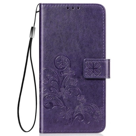Чехол-книжка Four-leaf Clasp Embossed Buckle на Samsung Galaxy A02S - фиолетовый