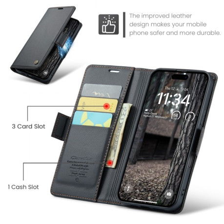 Чохол-книжка CaseMe 023 Butterfly Buckle Litchi RFID Anti-theft Leather для iPhone 16 Pro - чорний