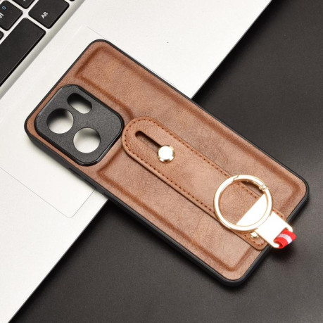 Протиударний чохол Wristband Leather Back для OPPO Reno13 F 5G - коричневий