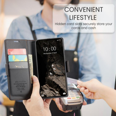 Чехол-книжка CaseMe 023 Butterfly Buckle Litchi Texture RFID Anti-theft Leather для Xiaomi Poco F7 Pro / F7 Ultra - черный