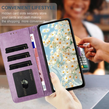 Чехол-книжка Daisy Embossed Leather для на Samsung Galaxy F16 5G / M16 5G - фиолетовый
