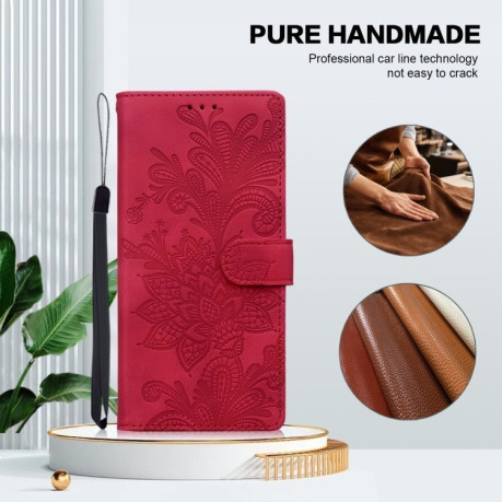 Чохол-книжка  Lace Floral Embossed Magnetic Buckle на Xiaomi Redmi Note 14 4G/5G - червоний