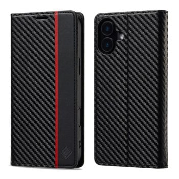 Чохол-книжка LCIMEEKE Carbon Fiber для iPhone 16 Plus - Black