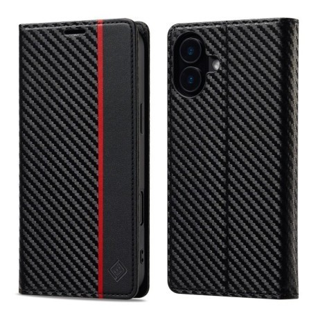Чехол-книжка LCIMEEKE Carbon Fiber для iPhone 16 Plus - Black