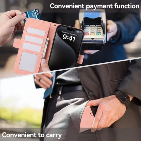 Чехол-книжка ABEEL Color Block с защитой от сканирования RFID на Samsung Galaxy S25 FE 5G - розовый