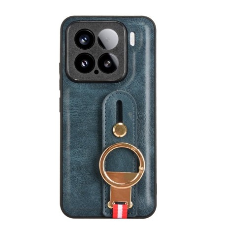 Противоударный чехол Wristband Leather Back для Xiaomi 15 - синий