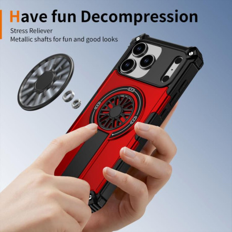 Противоударный чехол Shockproof Kickstand Metallic Shaft MagSafe на iPhone 17 Pro - красный