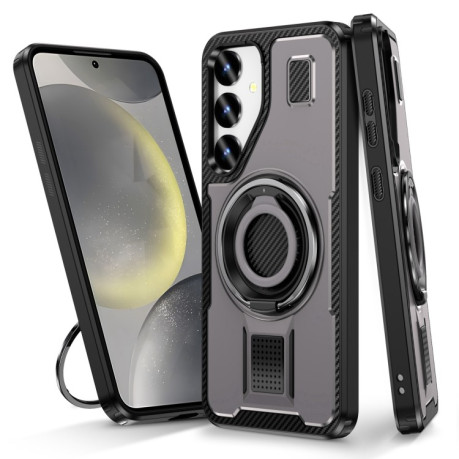 Протиударний чохол Ring Holder Carbon Fiber PC Hybrid TPU  для Samsung Galaxy S25+ 5G - сірий