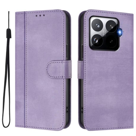 Чехол-книжка Line Splicing эко-кожа Ретро на Xiaomi 15T Pro 5G - фиолетовый