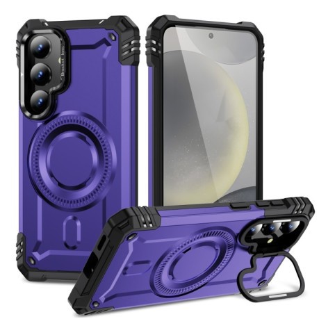 Противоударный чехол MagSafe Lens Holder PC Hybrid TPU для Samsung Galaxy S25+ 5G - фиолетовый