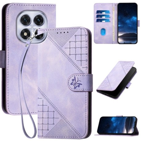 Чехол-книжка Grid Butterfly Embossed Pattern Flip Leather для Xiaomi Redmi Note 14 Pro 5G/Poco X7 - фиолетовый