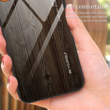 Противоударный чехол Wood Grain Glass на Samsung Galaxy A54 5G - темно-коричневый