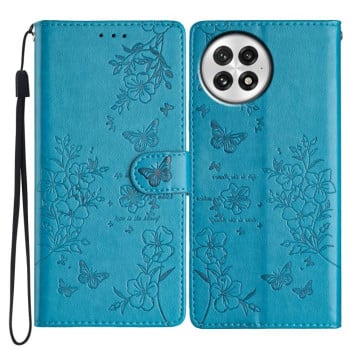 Чехол-книжка Butterflies and Flowers Leather для OnePlus 13 - синий