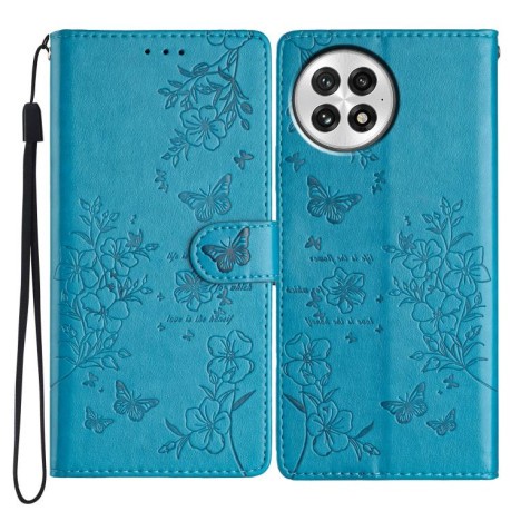 Чохол-книжка Butterflies and Flowers Leather для OnePlus 13 - синій
