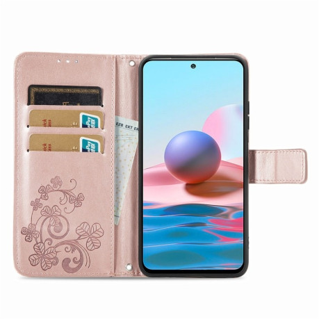 Чехол-книжка Four-leaf Clasp Embossed на Xiaomi Redmi Note 10/10s/Poco M5s - розовое золото