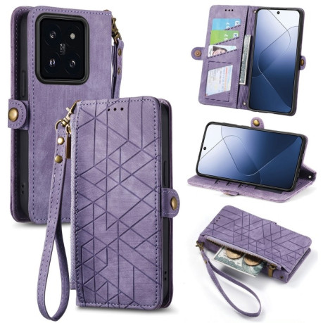 Чехол-книжка Geometric Zipper Wallet Side Buckle Leather для Xiaomi 14 - фиолетовый