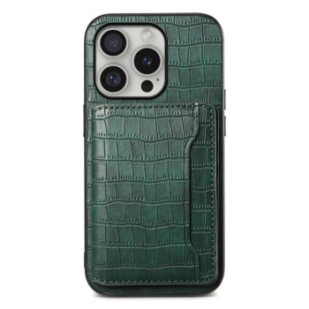 Противоударный чехол Crocodile Texture Card Bag Design для iPhone 16 Pro - зеленый