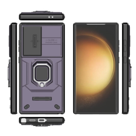 Противоударный чехол Sliding Camshield для Samsung Galaxy S24 5G - фиолетовый