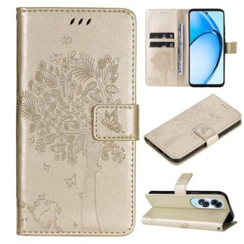 Чохол-книжка Tree &amp; Cat Embossed Pattern для OPPO A60 4G - золотий