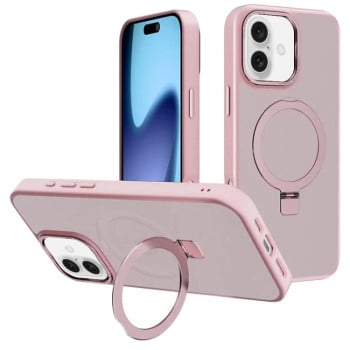 Протиударний чохол Kalebol Metal Lens Frame MagSafe Holder Frosted для iPhone 17 - рожевий