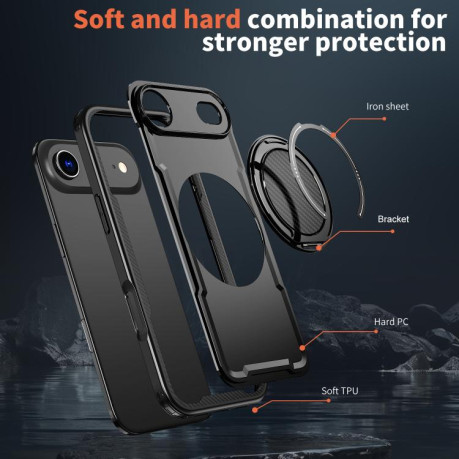 Противоударный чехол Metal 360 Degree Rotation Holder MagSafe на iPhone Air - черный