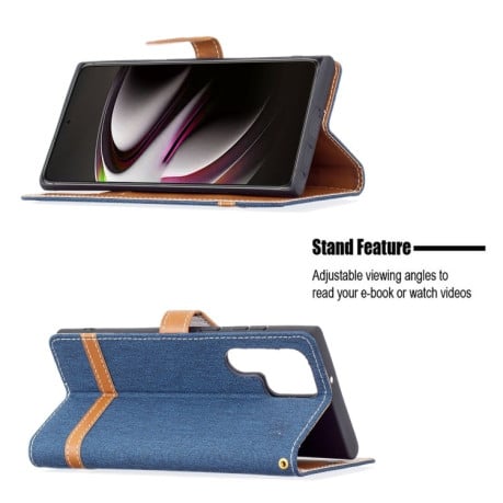 Чехол-книжка Color Matching Denim Texture на Samsung Galaxy S22 Ultra 5G - темно-синий