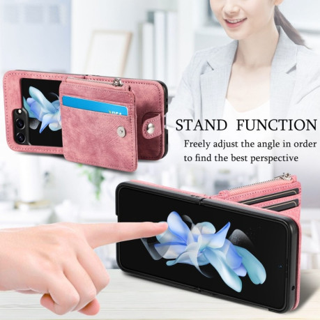 Протиударний чохол Skin-feel Zipper Wallet для Samsung Galaxy Flip 5 - рожеве золото