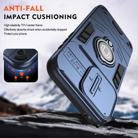 Противоударный чехол Sliding Camshield Ring Holder для Samsung Galaxy A36 - синий